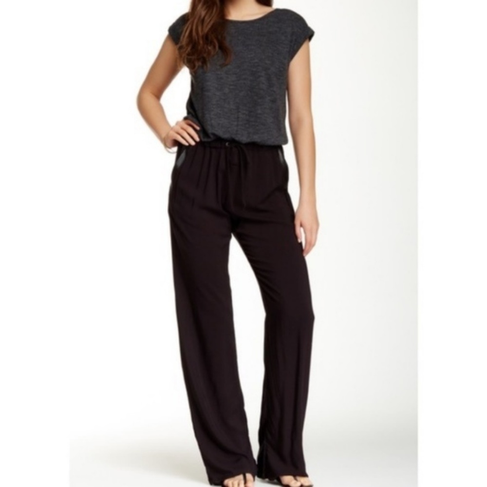 Splendid Cozy Melange Faux Leather Trim Jumpsuit